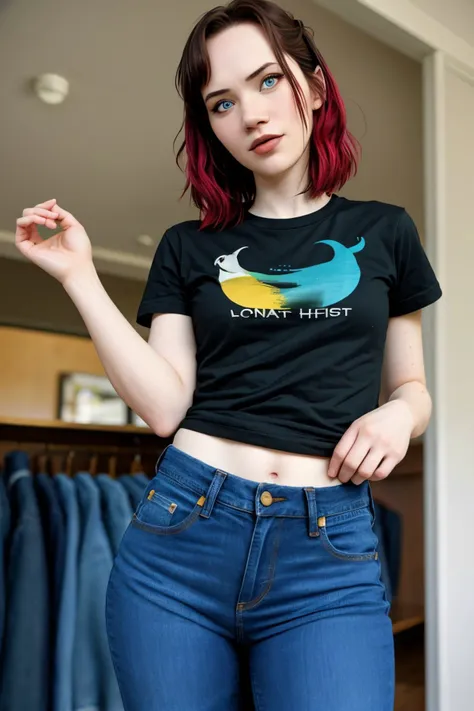 (long shot:1.4), <lora:sd15_Nichameleon_v1:.9> Nichameleon wearing a t-shirt and jeans