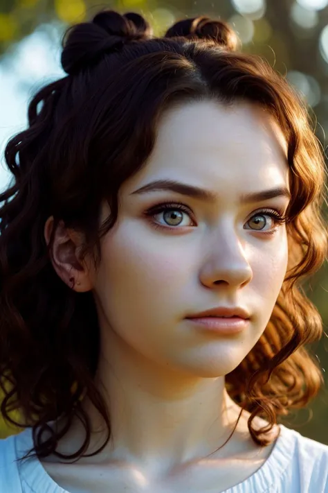 hyperrealistic rendition, ultra detailed, realistic, high definition, photo of <lora:sd15_Nichameleon_v1:.9> Nichameleon, focus on eyes, close up on face, pouting, wearing jewelry, hair styled Low Bun with Curly Hair, lens flare