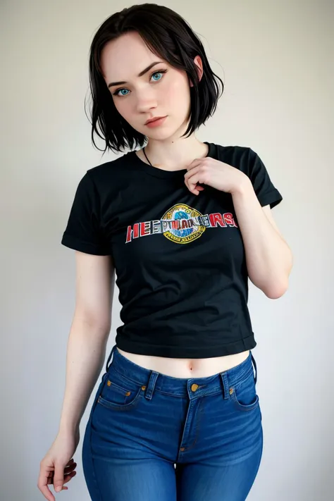 (medium shot:1.4), <lora:sd15_Nichameleon_v1:.9> Nichameleon wearing a t-shirt and jeans