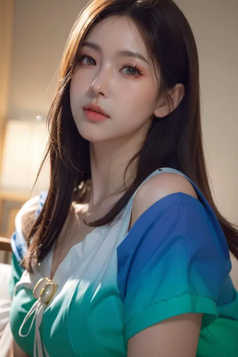 (masterpiece), (highest quality), (Super detailed),(Disheveled Hair),(figure), (One girl), (Fashionable clothes), Are standing, Fashion Model, View Viewer, (interview), (Simple Background),Beautiful fine details, Delicate and beautiful face, floating,(High chroma),(Colorful splashes),Colorful Bubbles,(The Shining), Focus on the face, ponytail, kamisato ayaka, Light blue hair, bangs, Hair Ring, Floating Flowers, Floating hair, (The Shining), Best lighting, Best Shadow,