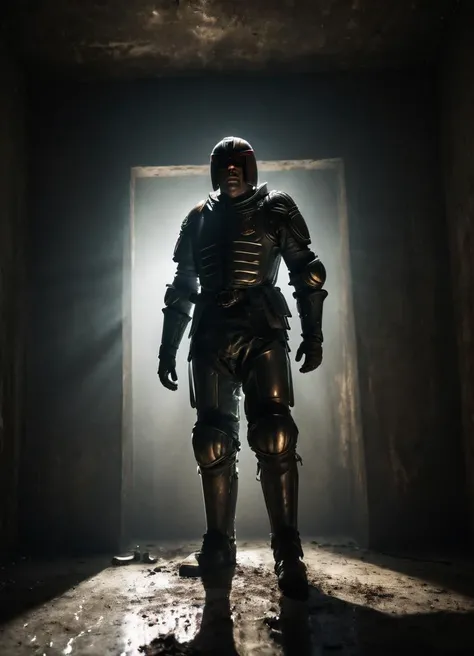 jdgdrdd, low angle image of a man in armor standing in a dark and dirty room, strong backlight, wide stance, grim and gritty,
<lora:Judge_Dredd_-_2012_SDXL:0.8> jdgdrdd