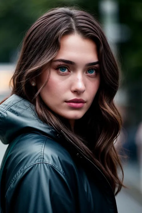 photo of beautiful (jcl3m3nts-120:0.99), a woman with perfect hair, wearing Road Sign Blue (raincoat:1.1),  (plain background:1.1), modelshoot style, (extremely detailed CG unity 8k wallpaper), professional majestic photography, (Leica M6 Camera), 24mm, exposure blend, hdr, faded, extremely intricate, High (Detail:1.1), Sharp focus, dramatic, soft cinematic light, (looking at viewer), (detailed pupils), 4k textures, elegant, ((((cinematic look)))), soothing tones, insane details, hyperdetailed, low contrast