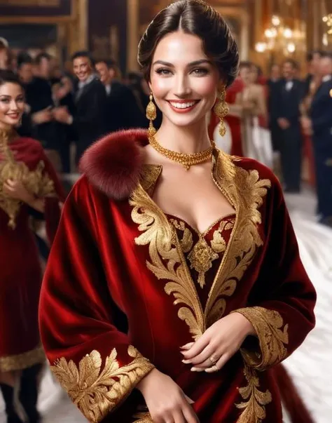 ((Masterpiece, best quality,edgQuality,photorealistic,ultra photorealistic)), seductive smile,standing,posing for a picture,
edgJG fashion, a woman in a red dress with golden embroidery ,wearing edgJG_style clothing,white fur coat
<lora:edgGallianoXL:0.85>