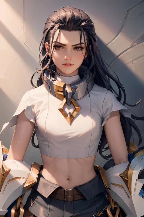 (masterpiece, best quality:1.2), intricate details, <lyco:GoodHands-beta2:1>, <lora:sylas_lol-000011:1>, sylas \(league of legends\), 1girl, crop top, shackles, chain, long hair