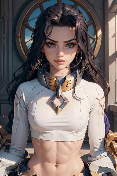 (masterpiece, best quality:1.2), intricate details, <lyco:GoodHands-beta2:1>, <lora:sylas_lol-000011:1>, sylas \(league of legends\), 1girl, crop top, shackles, chain, long hair