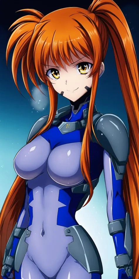 <lora:add_detail:0.8>, (<lora:number_suit:1.0>, numbersuit:1.0), (1girl, solo, pale skin), ((yellow eyes, <lora:glowing eyes:0.6>, intricate iris, eyeball, eye focus)), ((best quality, highres)), ((ultra-detailed)),
beautiful detailed eyes, masterpiece, black eyeshadow, (((((long hair)), auburn brown hair, brown hair))), (((takamachi nanoha)), <lora:nanoha-strikers:0.4>), ((<lyco:locon_perfecteyes_v1_from_v1_64_32:0.4>)), (evil smile, smug),
((two-tone bodysuit:0.9, blue bodysuit:0.9, light blue bodysuit:0.9)), laboratory,