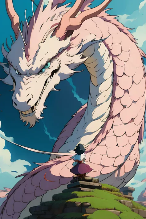 1girl on dragon back, <lora:long:0.7>, masterpiece,best quality,extremely detailed,fine details,official art,unity 8k wallpaper,4K,8K,UHD, ghibli style,<lora:studioGhibliStyle_offset:0.7>