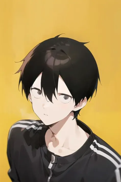 masterpiece, best quality, high quality, 1boy, solo, male focus, looking at viewer, upper body, <lora:junta_shiraishi:0.78>, junta_shiraishi, black hair, hair between eyes, sanpaku, black eyes, realistic, track suit