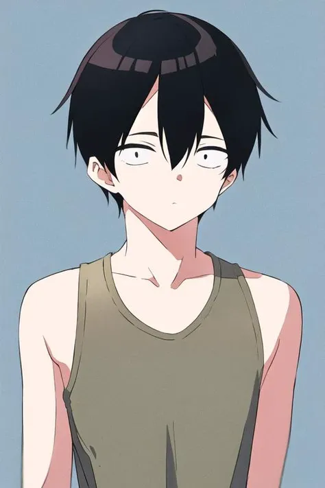 masterpiece, best quality, high quality, 1boy, solo, male focus, looking at viewer, upper body, <lora:junta_shiraishi:0.58>, junta_shiraishi, black hair, hair between eyes, sanpaku, black eyes, , tank top