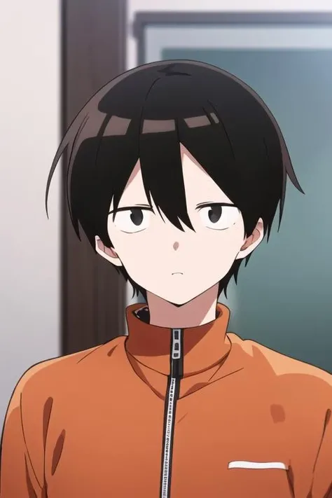 masterpiece, best quality, high quality, 1boy, solo, male focus, looking at viewer, upper body, <lora:junta_shiraishi:0.58>, junta_shiraishi, black hair, hair between eyes, sanpaku, black eyes, , track suit