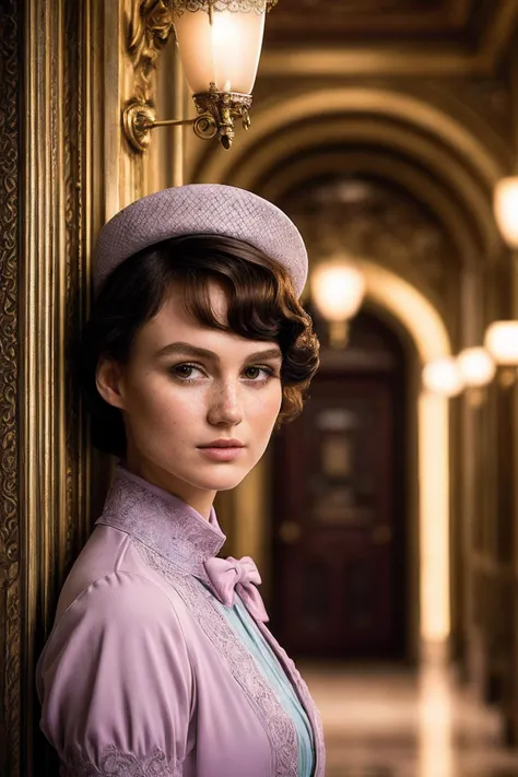 MadisonL_SoloTI_v1,
(In a vintage, elegant bellhop uniform with impeccable detailing and a charming hat, exuding old-world charm and professionalism), (Amidst the whimsical halls and ornate rooms of the Grand Budapest Hotel, where eccentric guests and daring escapades create a symphony of comedy and mystery, a sense of wit and adventure fills the opulent air:1.3), (quirky:1.3), (pastel colors, symmetrical compositions, whimsical decor, comedic shot:1.3),
<lora:add_detail:0.6> epiCPhoto, PA7_Portrait-MCU,