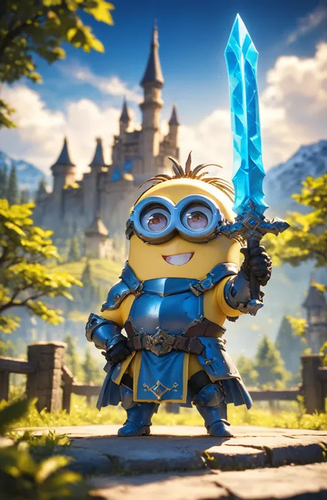 amazing quality, masterpiece, best quality, hyper detailed, ultra detailed, UHD, HDR, DOF, depth of field, wide-angle lens, detail eyes,
Minions, solo,  full body, holding sword, glowing sword, wearing ornate (yellow hybrid blue) armor, hand up, (fighting stance:1.2), cute, kawaii,
(castle | temple | forest | mountain top | city | village | wilderness | snow land), dynamic and vivid colors, fascinating, gorgeous sky, shiny dust, wind blows, 
<lora:XL_Chibi_Knights_-_by_HailoKnight:0.8>, Chibi Knight,
<lora:add-detail-xl:0.75>,
<lora:EnvyBetterHiresFixXL01:1.0>,
<lora:extremely_detailed:0.75>, extremely detailed,