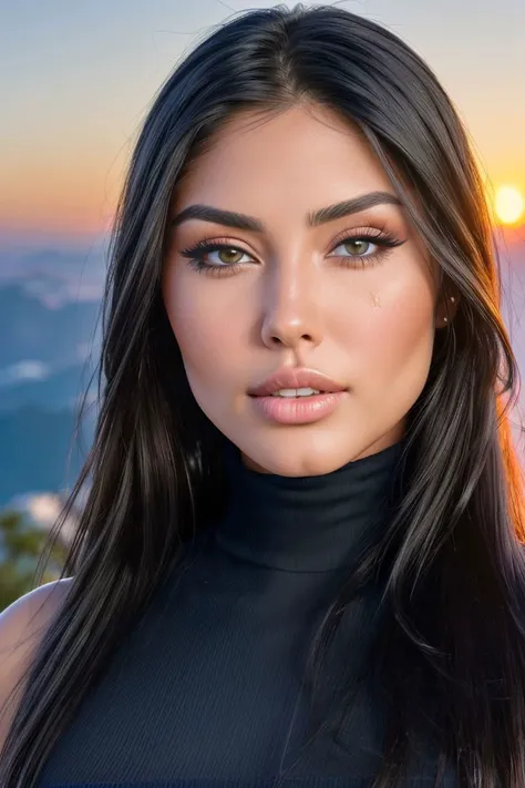 (muste piece, highest quality)((8k)),full body,black hair,black skin ,super detailed,arab girl ,blue eyes ,photorealistic(((black dark skin)))dark bronze shiny skin,dark skin,wearing hijubbeautiful female mode,Black woman in black clothes from biblical times, blue eyes, ((background cappadocia sky full of hot air balloons)), (shiny skin), she is wet and intimate, she has a submissive expression, direct eye contact, hyperrealistic, unreal engine 5,Suggested pose, 8K