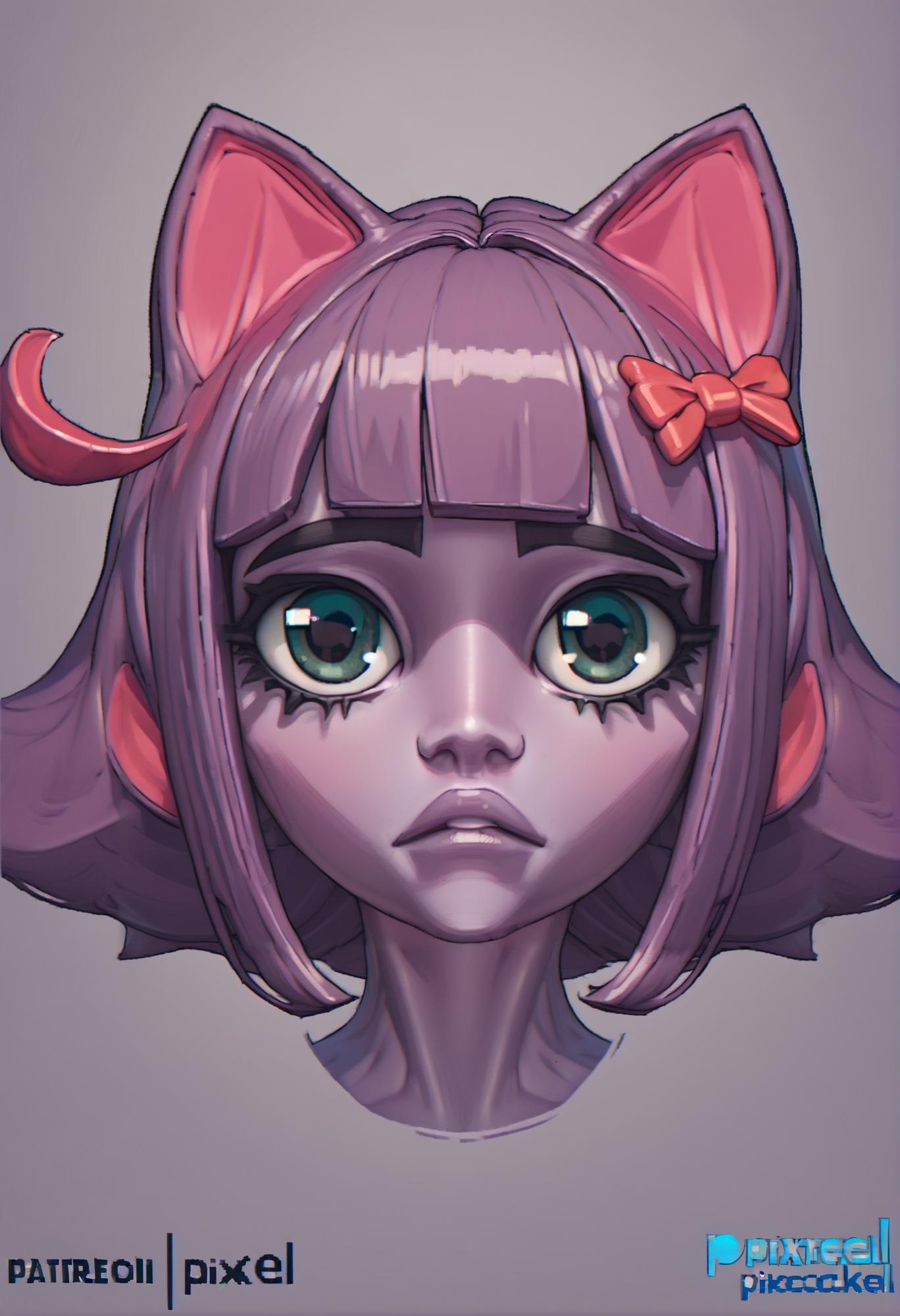 A cartoon image of a girl with a cat ears and a bow - SeaArt AI