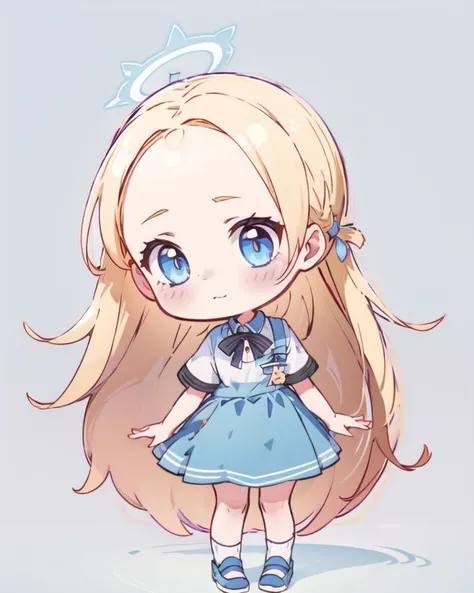 1girl, standing,
<lora:soraV1:0.8>, sora, blonde hair, socks, halo,
<lora:chibi style-000020:1>, chibi,