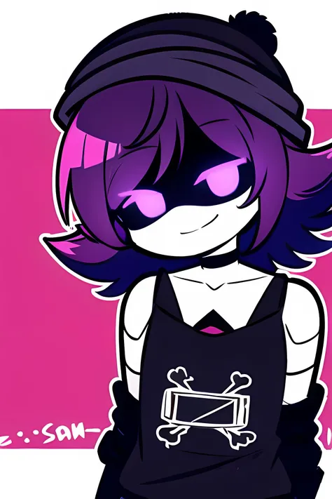 <lora:uzi:1>, uzi, smile, high resolution,masterpiece,uzi,black tank top,solo,black choker,necklace,beanie hat, forest