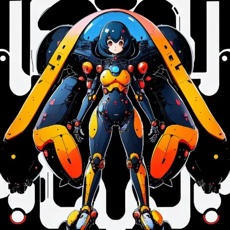 digital illustration of a cute anime girl wearing a bipedal robot mechsuit, 2d flat vector art, high quality, high resolution, perfect face <lora:bulbousbot:0.75> bulbousbot, full body, full frame, full screen