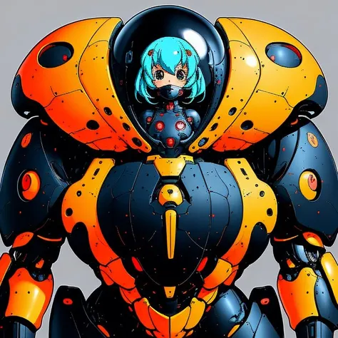 digital illustration of a cute anime girl wearing a bipedal robot mechsuit, 2d flat vector art, high quality, high resolution, perfect face <lora:bulbousbot:0.75> bulbousbot