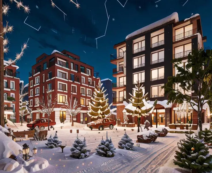 brus apartment colorful, building, winter, christmas, christmas tree with lights, trees with snow, lights, ( night :1.4), snow, riding bike, people walking, RAW photo, trees, modern architecture, windows, corona render, highres, high quality, hyperrealistic, super detailed, intricate, shadows, <lora:brusArch:0.7>
<lora:COOLKIDS_MERGE_V2.5:1>