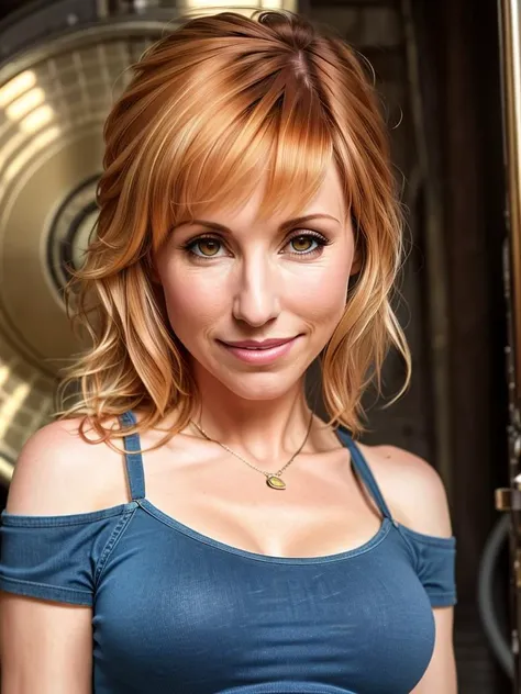 ((realism)), extremely high quality RAW photograph, detailed background, intricate, Exquisite details and textures, highly detailed, Photo of Kari Byron on the mythbusters set, wearing tight jeans and a tank top, ultra detailed photograph, warm lighting, artstation, 4k, sharp focus, high resolution, detailed skin, detailed eyes, 8k uhd, dslr, low harsh lighting, high quality, film grain, Fujifilm XT3,