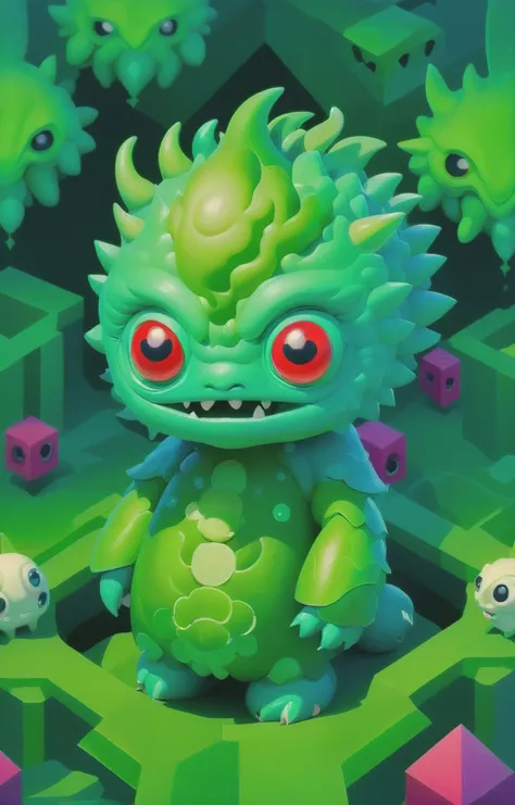 cute 3d isometric, soft green-hued colors, a tiny and cute guaidan monster <lora:guaidan:1> (a creature with brains:1.2), (abstract geometric gradients:1.3), geometric shapes, simple background