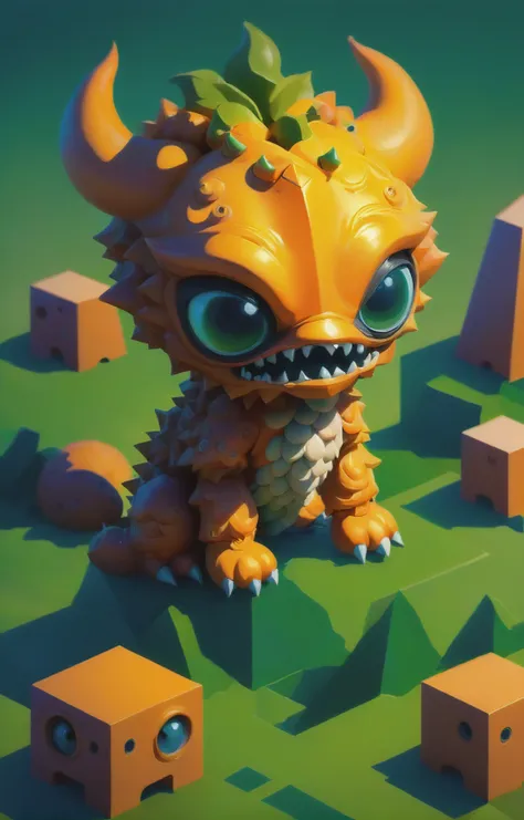 cute 3d isometric, soft orange-hued colors, a tiny and cute guaidan monster <lora:guaidan:1> (an adorable creature with brains:1.2), (abstract geometric gradients:1.3), geometric shapes, simple background