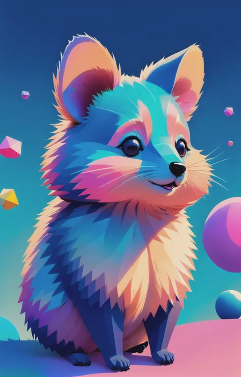 1940s bubblegum bitch aesthetics, soft navy blue-hued colors, a cute quokka, (abstract geometric gradients:1.3), geometric shapes, simple background