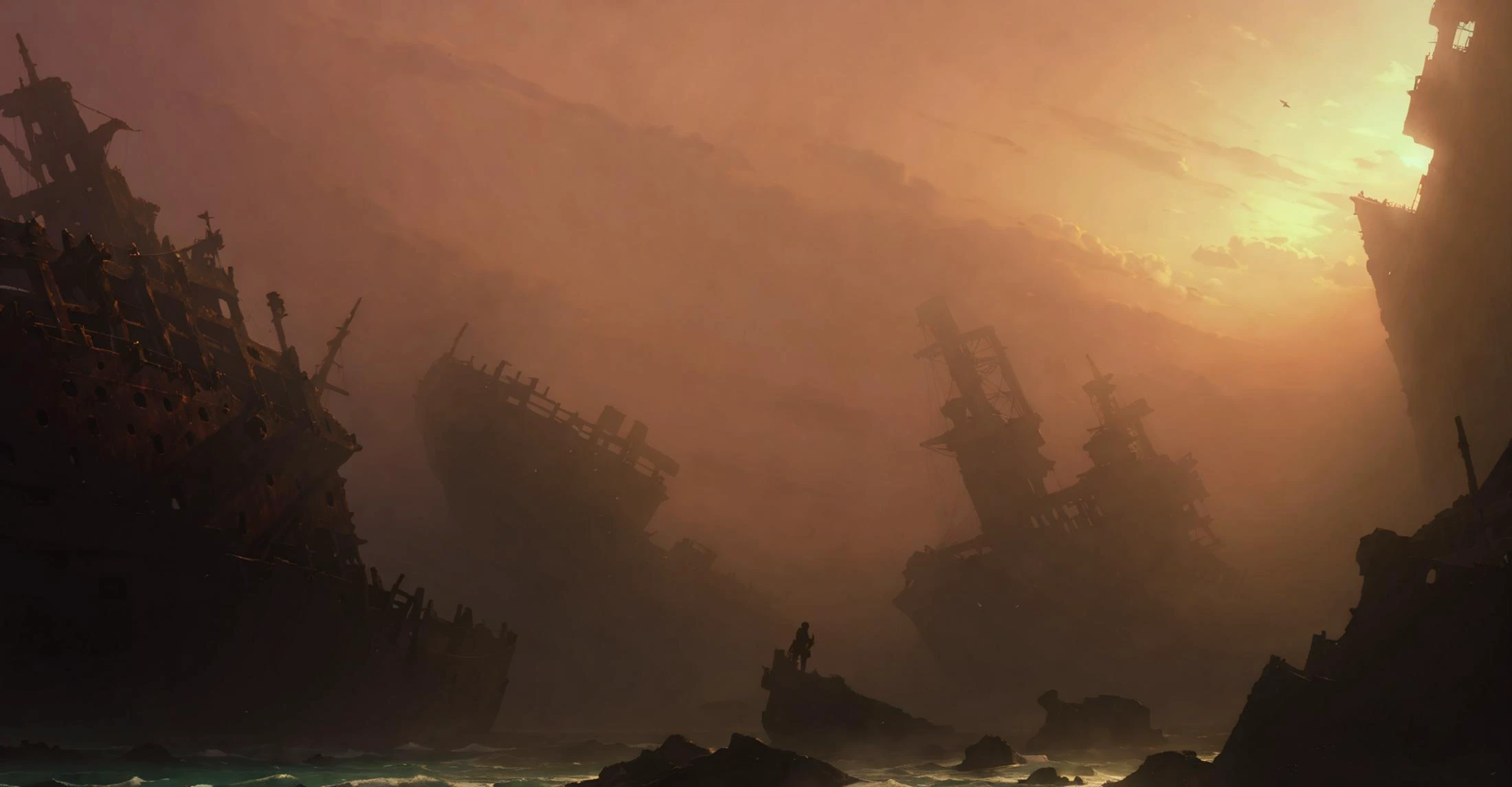 digital painting, illustration, craig mullins style close cinematic shot, concepte art, post apocalyptic military silhouette