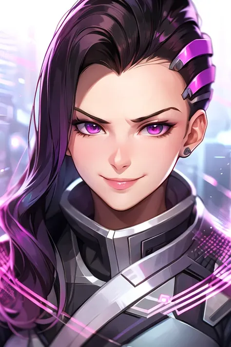 sombra, smug smile, <lora:sombraV2:0.7>, best quality