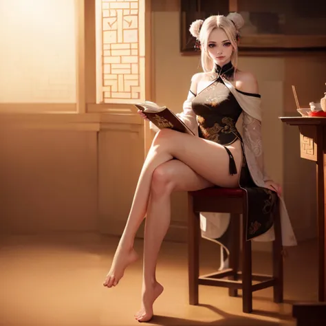 (RAW photo, best quality), (realistic, photo-realistic:1.3), extremely delicate and beautiful, Amazing, finely detail, masterpiece, ultra-detailed, highres,best illustration, best shadow,intricate,depth of field, A Chinese Taoist woman wearing see through Taoist robe,cross-legged,off shoulders,bar shoulders,(long legs:1.4),hair bun,(((soft lighting:1.4))),(pale skin:1.4),(extremely intricate:1.2)>, (exquisitely detailed skin), cinematic light, perfect anatomy, (Taoist temple:1.4), sharp focus, volumetric fog, 8k UHD, DSLR, high quality,( film grain:1.4), Fujifilm XT3