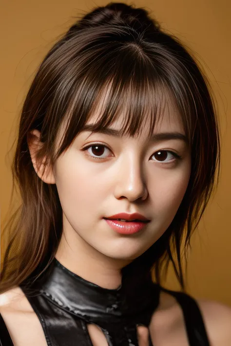 masterpiece,((bestquality)),photography,award winning,documentary,8k,high detailed,ultra-detailed,depth of field,wide angle,1girl,adult,female,nail_polish,beautiful_face,real skin texture,leather art tool beltshiny skin,seductive smile,Cinematic Lighting,(random color simple background:1.4),(Fashionable Women's Clothing:1.4111),Confident expression,(portrait:1.413),
A close-up portrait of a confident and supportive friend in a modern urban setting,captured by with a Canon 5D Mark IV camera,using an aperture of f/1.8,ISO 400,and a shutter speed of 1/200 sec. The photograph has a warm color temperature,with the subject's face illuminated by soft,natural light that creates a gentle glow on their skin. The composition emphasizes the person's expression of trust and encouragement,with a focus on their eyes that reflect wisdom and compassion. The overall atmosphere of the photo is uplifting and empowering,conveying a sense of strong emotional connection and unwavering support,<lora:LCM-SD1.5:1>,Golden brown Hair,topknot,parted bangs,slicked Back hair,Cinematic Shot