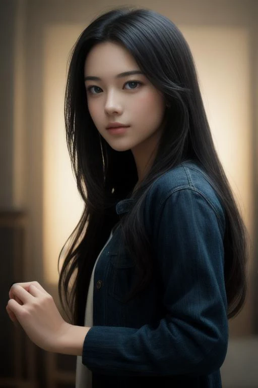 ((masterpiece)),((bestquality)),8k,high detailed,ultra-detailed,depth of field,wide angle,1girl,beautiful_face,solo,beautiful_hand,Random_Expression,Stylish_Pose,cinematic shot,cinematic lighting,watch to the viewer,straight hair,Unmatched Details,Long_hair,Black_hair,(Only a girl in the picture:1.3),The Art of Action,Artist,