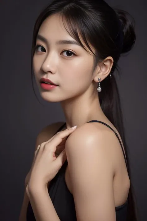 (((masterpiece))),((bestquality)),8k,high detailed,ultra-detailed,photography,award winning,documentary,Original Photo,Realisticity,(simple background:1.35),1girl,solo,((Asian slim girl)),solo,beautiful asian girl face,slim body,((real skin texture)),(well-proportioned hands),make up,eyeliner,eyelashes,lipstick,nail polish,earring,((portrait:1.22)),
Happy Halloween,Parted Lips,([Energy-efficient lighting|High key lighting|Warm light|Wall wash lighting]),in the studio,[looking away|skirt lift|holding food|Armpits|stylish pose|hair tucking],Violet Hair,high ponytail,