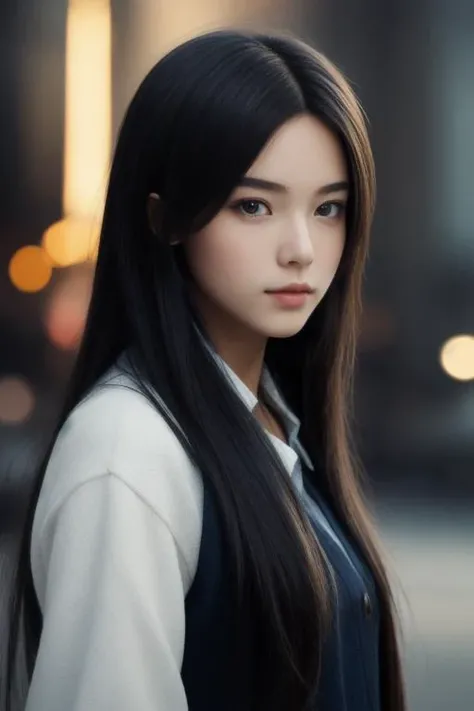 ((masterpiece)),((bestquality)),8k,high detailed,ultra-detailed,depth of field,wide angle,1girl,beautiful_face,solo,beautiful_hand,Random_Expression,Stylish_Pose,cinematic shot,cinematic lighting,watch to the viewer,straight hair,Unmatched Details,Long_hair,Black_hair,(Only a girl in the picture:1.3),The Art of Action,Artist,