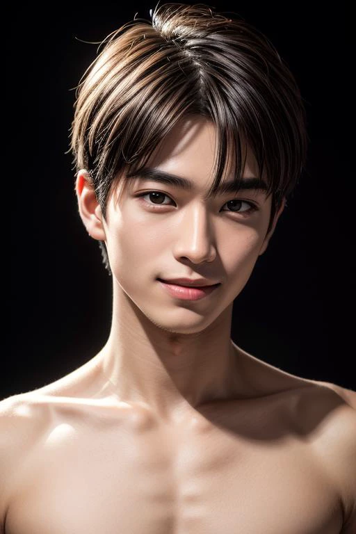 ((masterpiece)),((bestquality)),8k,high detailed,ultra-detailed,photography,award winning,documentary,Original Photo,Realisticity,(simple background:1.35),
1boy,solo,Asian slim boy,male focus,solo,handsome male face,real skin texture,well-proportioned hands,think eyebrow,medium full shot,((((topless male)))),(different face features:1.45),Fringe Haircut,
([Uniform lighting|Rembrandt lighting|coutre-jour|Dark light]),(in the studio,[Golden Ratio|Portrait|Cinematic Shot]),[look at viewer|hug from behind|holding microphone|hand on hip|Parody|Fleeing],<lora:add_detail:1>,<lora:muscle_slider_v1:-0.4>,<lora:weight_slider_v2:-0.35>,Grin,Closed Mouth,