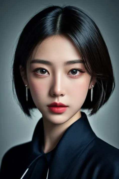 (masterpiece:1.41),(Hyper quality:1.41),(sharp:1.41),photography,ultra-realistic,4k epic detailed photograph,1girl,slim asian female,Furrowed Brow,asymmetrical Haircut,solo,cheongsam,coat,earrings,black eyes,aqua eyes,black hair,eyeliner,eyelash,lipstick,makeup,High-definition,(realistic skin:1.1),(pores:1.21),(high detailed skin:1.21),(looking at viewer:1.411),complex detail,Cinema,stoic cinematic 4k epic detailed,shot on kodak detailed,hbo,dark moody,cinematic lighting,<lora:LCM-SD1.5:1>,,
