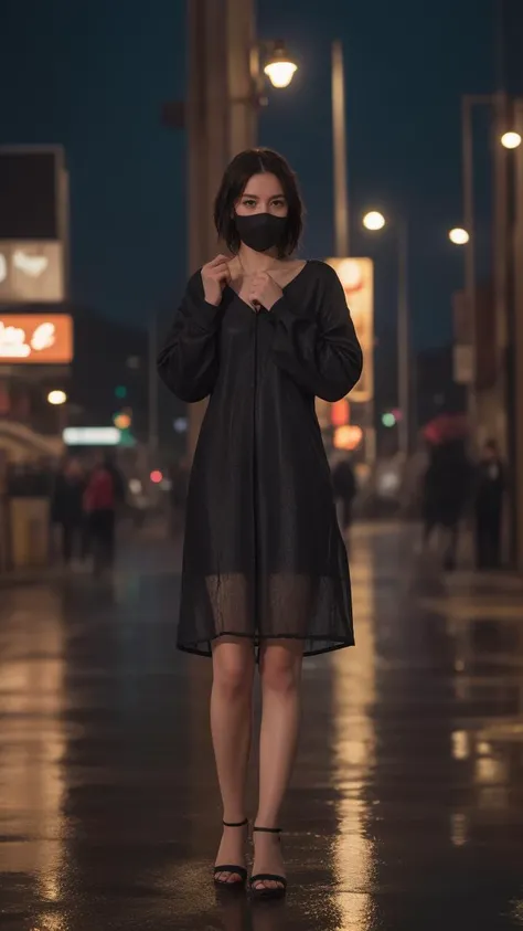 ((best quality)),8k,high detailed,ultra-detailed,midnight ambiance,Big Ben chimes,solitary figure under streetlamp,torrential rain,high heels standing out,sorrowful yet elegant pose,elusive identity,struggling to find self,flickering streetlights,air of menace,chaos,silhouette reflecting internal turmoil,profound heartache,elegant persistence,repeated sighs,self-reflection,societal roles,personal daily masks,price of love,lost souls,desire for belonging,night wanderer,seeking comfort,Whiskey warmth,Bossa Nova rhythm,nighttime ballroom,escapism,music and alcohol solace,full body shot,(dark moody lighting:1.1),(wet reflective surfaces:1.1),(detailed close-up of raindrops on surfaces:1.1),(flash of neon signs:1.2),(Cityscape as backdrop:1.1),(shadowy figures in the background:0.9),Solo performance in an urban setting,An array of expressions conveying desolation,Detailed texture of a rain-soaked garment,Emphasis on the contrast between light and darkness,Implied narrative of searching for home or wandering aimlessly,The physical stance of resilience in adversity,The abstraction of losing oneself or direction,Visual metaphor for societal expectations,Intertwining of personal and public personas,Reflection on the sacrifices made for love,Portrayal of loneliness among the crowd,Rain-splattered window showing the outside world,Whiskey glass with intricate details reflecting light,Intimate focus on character amidst expansive isolation,Elements indicating a yearning for genuine connection,Representation of the struggle between identity and anonymity,Brushstrokes suggesting movement through space and time,Composition that balances between visibility and obscurity,Capturing the moment just before or after decisive action,The depth of solitude amidst an otherwise lively ambiance,