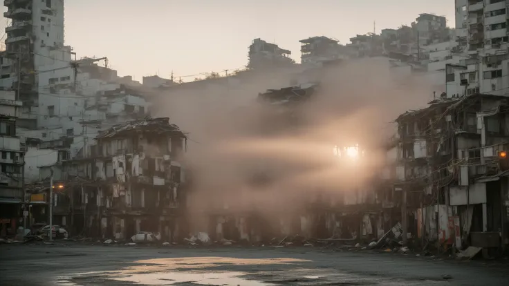 create a real photo of the Vietnamese southside, smoke from kitchen sunset, river and high quality; 4k; hdr
