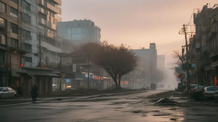 (masterpiece, best quality, 8k, high detailed, ultra-detailed, film grain, realistic, Vivid, Colorful:1.44),(A figure cloaked in tattered garments amidst a desolate Taiwan cityscape:1.33),(nihilism:1.1),steampunk aesthetic,post-apocalyptic vibe,(enigmatic protagonist:1.1),gas mask,leather boots,(tangled wires:1.1),rusty gears,cogwheel armguard,steam billowing from pipes,high-rise ruins,foggy atmosphere,flickering neon signs,dystopian fashion,splintered wood debris,(digital billboard with cryptic symbols:1.1),overgrown vines on buildings,ragged trench coat,relics of technology scattered,crimson sky at dusk,hollow eyes,contrast of shadow and sparse light,(pockets of survival shelter:1.1),melancholy aura,solitude,ancient clock tower standing askew,reflection on damp cobblestone street,boss,