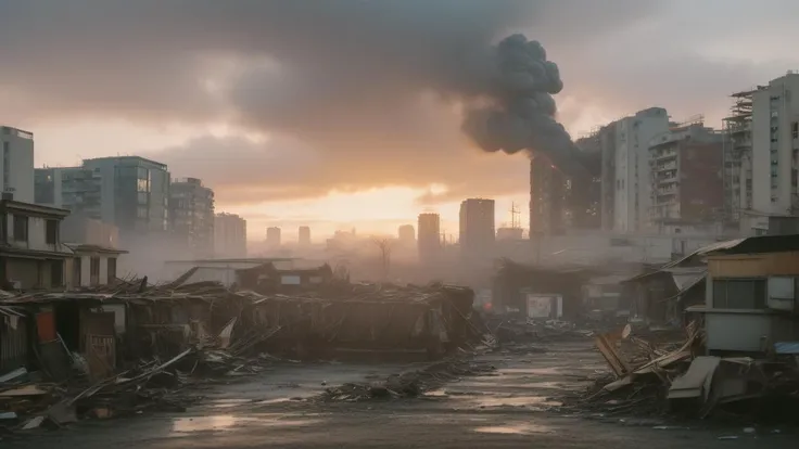 (masterpiece, best quality, 8k, high detailed, ultra-detailed, film grain, realistic, Vivid, Colorful:1.44),(A figure cloaked in tattered garments amidst a desolate Taiwan cityscape:1.33),(nihilism:1.1),steampunk aesthetic,post-apocalyptic vibe,(enigmatic protagonist:1.1),gas mask,leather boots,(tangled wires:1.1),rusty gears,cogwheel armguard,steam billowing from pipes,high-rise ruins,foggy atmosphere,flickering neon signs,dystopian fashion,splintered wood debris,(digital billboard with cryptic symbols:1.1),overgrown vines on buildings,ragged trench coat,relics of technology scattered,crimson sky at dusk,hollow eyes,contrast of shadow and sparse light,(pockets of survival shelter:1.1),melancholy aura,solitude,ancient clock tower standing askew,reflection on damp cobblestone street,boss,