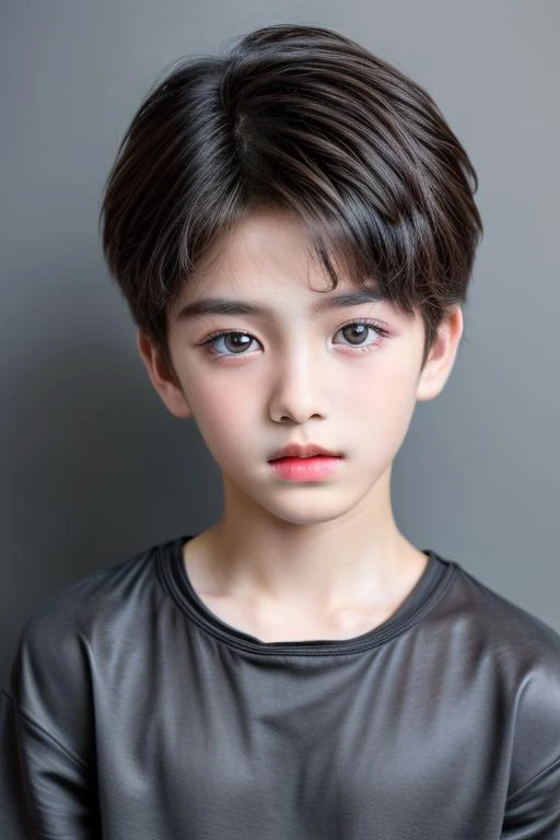 (((best quality, masterpiece, ultra-detailed, high quality photography, Canon EOS R3, photorealistic, fashion photography, fashion pose, Wince))),1boy,(((9--old b)),handsome detailed face,short hair,fashion outfit,beauty and aesthetic,solo,abstract dark gray background,<lora:add_detail 3:1>,<lora:pcm_sd15_normalcfg_16step:1>,<lora:age_slider-LECO-v1:-5>,
