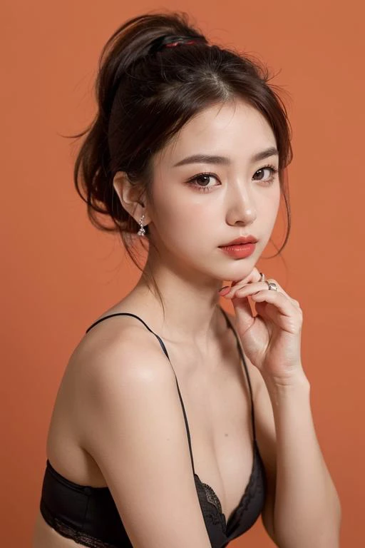 (((masterpiece))),((bestquality)),8k,high detailed,ultra-detailed,photography,award winning,documentary,Original Photo,Realisticity,(Radom simple color background:1.35),1girl,slim asian girl,beautiful face,slim body,((real skin texture)),(well-proportioned hands),((different face features for each pictures:1.45)),((different girl for each picture:1.45)),((random color underwear)),makeup foundatiom,eyeliner,eyelashes,random color lipstick,random color nail polish,makeup,earring,rings,Chestnut Hair,tri tails,hair intakes,high ponytail,[Evil Smile|Parted Lips|Shy],
