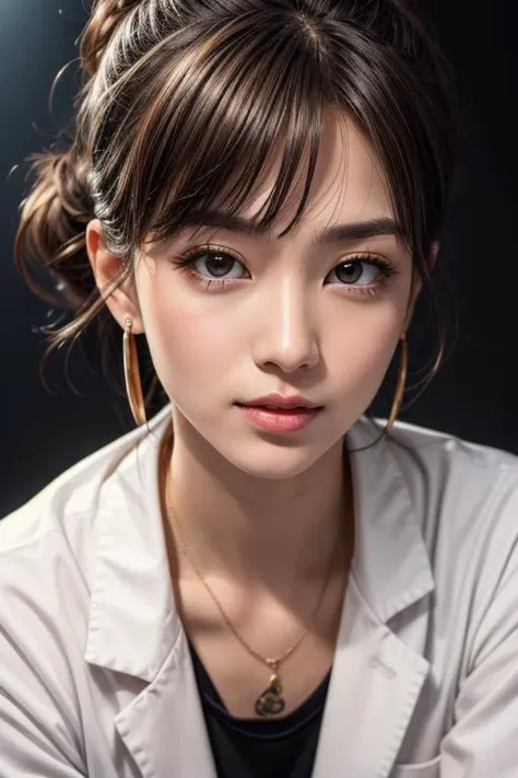 ((masterpiece)),((bestquality)),8k,high detailed,ultra-detailed,photography,award winning,documentary,Original Photo,Realisticity,(simple background:1.35),
1girl,solo,asian slim girl,thin girl,solo,beautiful face,real skin texture,well-proportioned hands,medium full shot,(different face features:1.45),earrings,random color nail polish,makeup,eyeliner,eyelashes,(random color lips),Medium brown Hair,blunt bangs,topknot,undercut with Tattoos,Happy,Close Mouth,[lab  coat|Joggers|denim  shorts|miko  attire],
([Glare-free lighting|Top lighting|hard lighting|Fresco lighting]),(in the studio,[Golden Ratio|Portrait|Cinematic Shot]),look at viewer,|crossed arms|arm behind back|Reclining|Flapping],<lora:add_detail:1>,<lora:muscle_slider_v1:-0.4>,<lora:weight_slider_v2:-0.35>,heart-shaped pupils,
