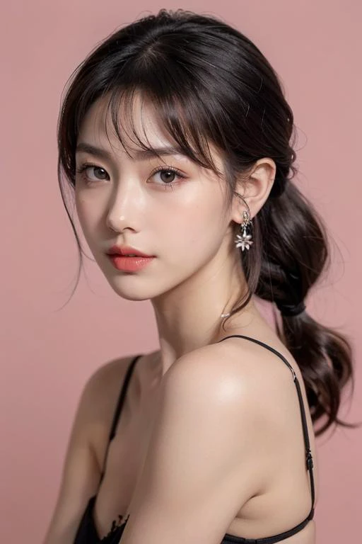 (((masterpiece))),((bestquality)),8k,high detailed,ultra-detailed,photography,award winning,documentary,Original Photo,Realisticity,(Radom simple color background:1.35),1girl,slim asian girl,beautiful face,slim body,((real skin texture)),(well-proportioned hands),((different face features for each pictures:1.45)),((different girl for each picture:1.45)),((random color underwear)),makeup foundatiom,eyeliner,eyelashes,random color lipstick,random color nail polish,makeup,earring,rings,Violet Hair,braid,swept bangs,low ponytail,[Kind Smile|Pouted Lips|Facepalm],