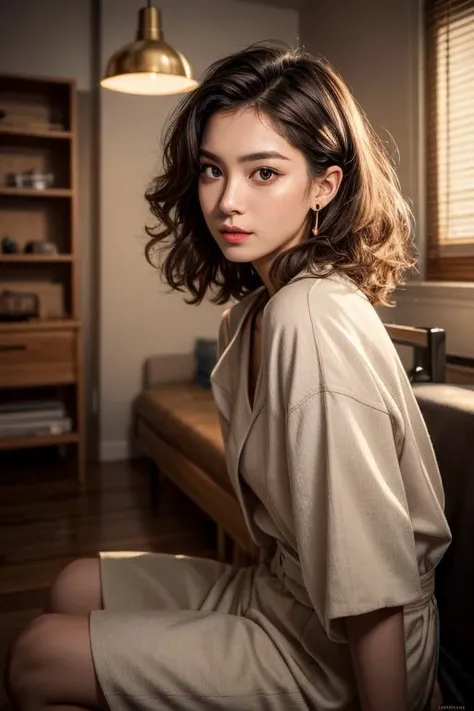 ((masterpiece)),((bestquality)),8k,high detailed,ultra-detailed,photography,award winning,documentary,Original Photo,Realisticity,(simple background:1.35),European,
1girl,solo,asian slim girl,thin girl,solo,beautiful face,real skin texture,well-proportioned hands,medium full shot,(different face features:1.45),earrings,random color nail polish,makeup,eyeliner,eyelashes,(random color lips),Light brown Hair,hair between eyes,curly hair,messy hair,Happy,Chestnut Mouth,[firefighter  jacket|skirt  under  kimono|Chinos|sailor  suit],
([Shelf lighting|Silhouette lighting|mood lighting|Ambient lighting]),(in the studio,[Golden Ratio|Portrait|Cinematic Shot]),looking down,|waving arms|arm at side|prone bone|Flexing],<lora:add_detail:1>,<lora:muscle_slider_v1:-0.4>,<lora:weight_slider_v2:-0.35>,glowing eyes,