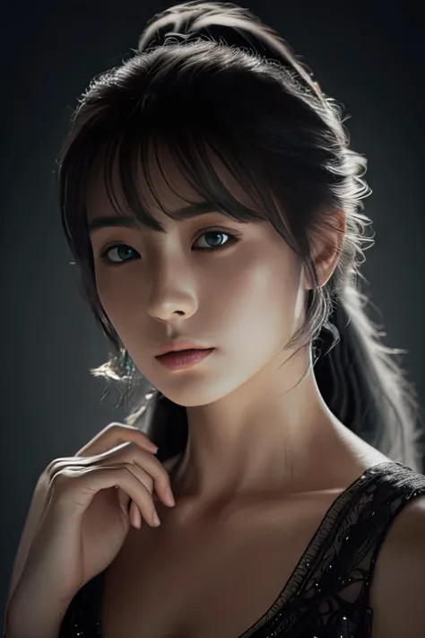 ((masterpiece)),((bestquality)),8k,high detailed,ultra-detailed,photography,award winning,documentary,realistic,crystal clear,8K UHD,high detail,ultrarealistic,1girl,slim asian female,black eyes,beautiful detailed eyes,Well-Proportioned Hands,natural skin texture,24mm,4k textures,soft cinematic light,adobe lightroom,photolab,hdr,intricate,elegant,highly detailed,sharp focus,((((cinematic look)))),soothing tones,insane details,intricate details,hyperdetailed,low contrast,soft cinematic light,dim colors,exposure blend,hdr,faded,Silver grey Hair,Ponytail with Bangs,<lora:light_control_ud_civitai_v10:-4.5>