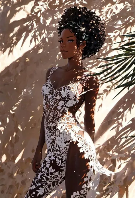1girl, ebony woman, featuring intricate details,
best quality, masterpiece, intricate detail , high environment detail, scatter density, high shadow detail