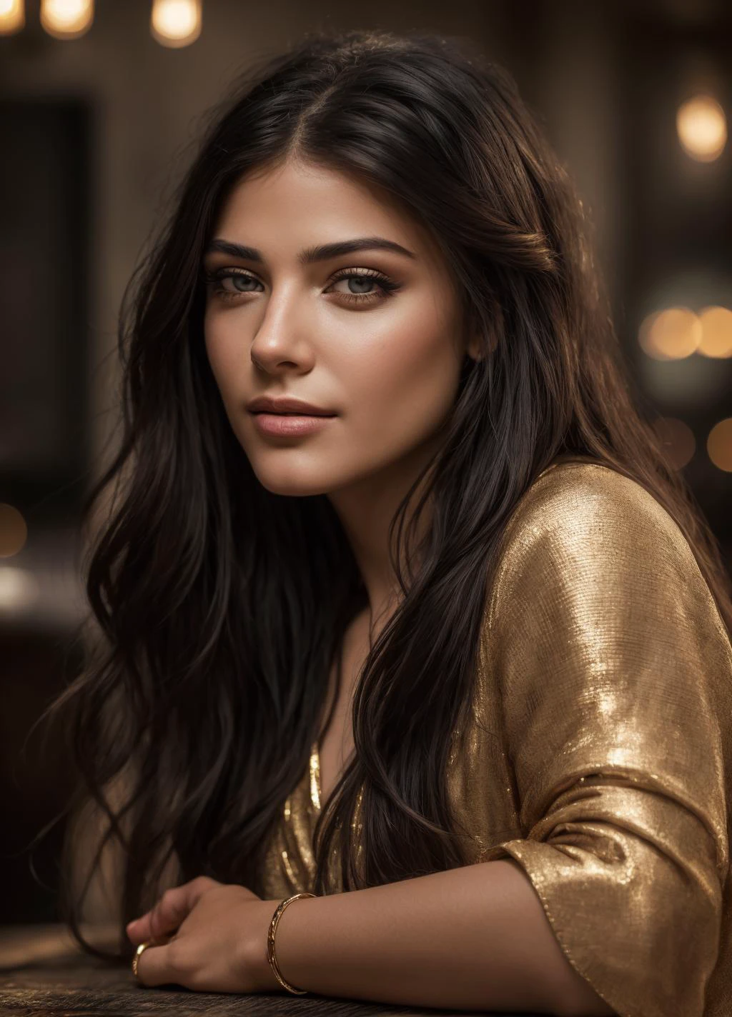 <lora:@mbreV_962:1> @mbrev, professional head shot, leans on a table in a restaurant, perfect eyes, highly detailed beautiful expressive eyes, detailed eyes, glamorous hair, perfection gorgeous smile, light makeup, wearing a v-neck top, good atmosphere. large depth of field, deep depth of field, , (8k, RAW photo, best quality, depth of field, ultra high res:1.2), intricate, photorealistic, masterpiece, ultra-detailed), crisp, vivid lighting