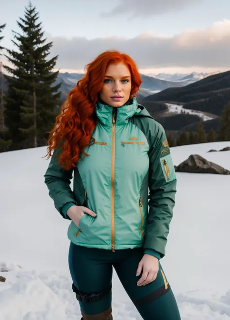 <lora:Nobody_AislingDream:1>dr34m, ginger hair, 1girl, beautiful and sexy, light makeup, in tomb raider style snow gear, standing on the top of a snowy mountain, vast open view in the background, mountains, hills, trees, snow, clouds,  35mm photograph, film, bokeh, professional, 4k, highly detailed dynamic lighting, photorealistic, 8k, raw, rich, intricate details, key visual, vivid colors, detailed eyes, busty