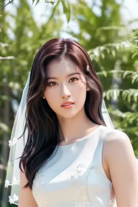 black hair, <lora:twiceSanaV1:1>,Sana,(close-up photo:1.3),(pov:1.1),korean, woman, complex 3d render ultra detailed, portrait of beautiful woman,, moody portrait, striking features, beauty, intricate details, dramatic composition, tension, contrast, texture, realism, high-quality rendering, stunning art, high quality, film grain, Fujifilm XT3,swirly bokeh,(realistic, photo-realistic:1.4),RAW photo,physically-based rendering,(looking at viewer:1.4),(8k, best quality, masterpiece:1.2),(full body shot:1.1),octane render,extremely detailed CG, unity 8k wallpaper,(studio soft light, rim light,in forest,sunlight:1.2),standing,(a girl is wearing wedding dress:1.5),hyper realistic detail shiny skin,ultra detailed,(ultra realistic:1.5),(intricate:1.2),(photorealistic:1.4),1girl,(skinny:1.3),detailed background